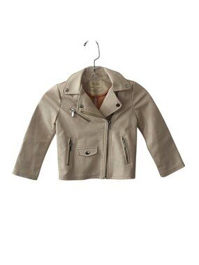 Zara Girls Faux Leather Biker Jacket Size 5 Cream Beige Moto Edgy Coat